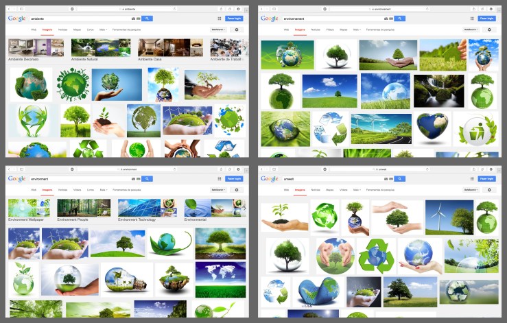 Pesquisa no Google Imagens por "ambiente" em diferentes idiomas.
