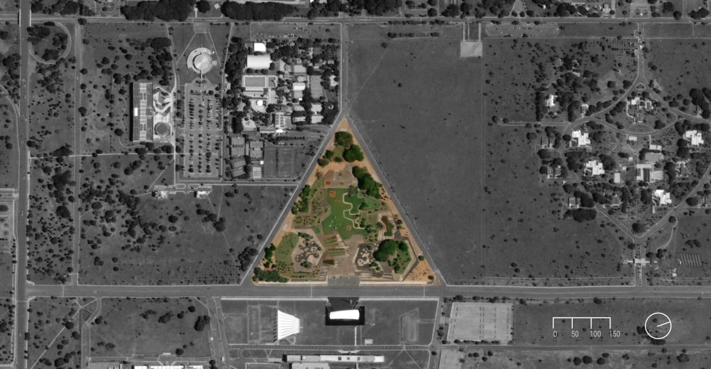 Foto aérea com destaque para a Praça dos Cristais.